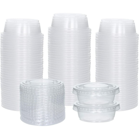 Galashield [100 Sets] 1.5 oz Small Plastic Containers with Lids, Jello Shot Cups with Lids, Disposable Portion Cups, Condiment Containers with Lids, Souffle Cups for Sauce and Dressing