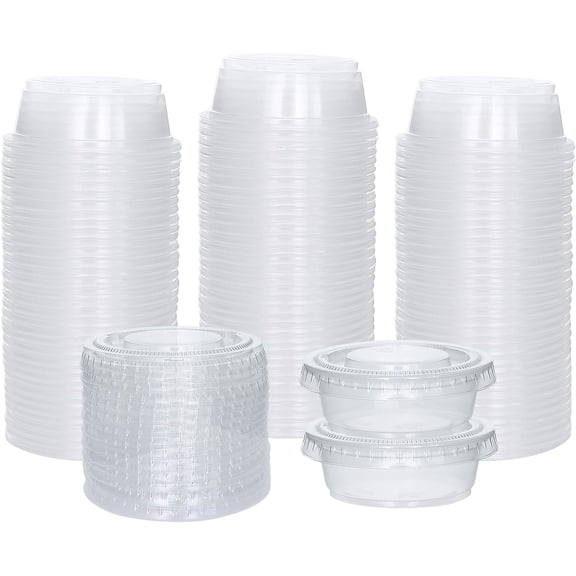 Clear Plastic Portion cups with Lid, 1.5 oz 100 Sets Disposable Jello Shot Cups by Galashield