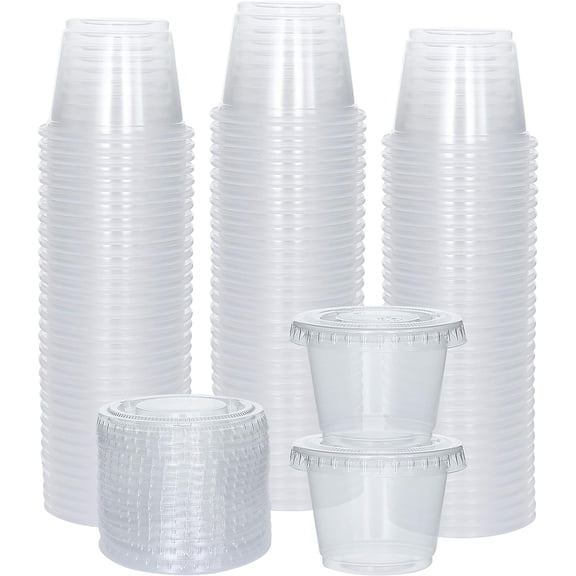 Clear Plastic Portion cups with Lid, 1 oz 100 Sets Disposable Jello Shot Cups by Galashield