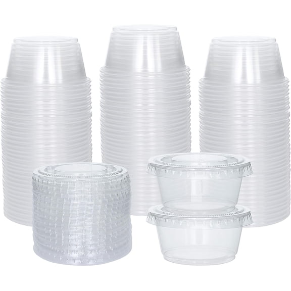 Clear Plastic Portion cups with Lid, 2 oz 100 Sets Disposable Jello Shot Cups by Galashield
