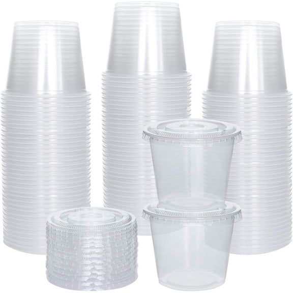 Clear Plastic Portion cups with Lid, 5.5 oz 100 Sets Disposable Jello Shot Cups by Galashield