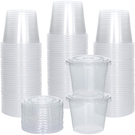 Clear Plastic Portion cups with Lid, 5.5 oz 100 Sets Disposable Jello Shot Cups by Galashield