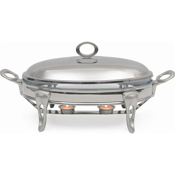 3 QT Food Warmer Chafing Dish Buffet Set Glass Serving Tray Chafer | Stainless Steel Server, European Oven to Table Glass