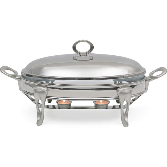 3 QT Food Warmer Chafing Dish Buffet Set Glass Serving Tray Chafer | Stainless Steel Server, European Oven to Table Glass