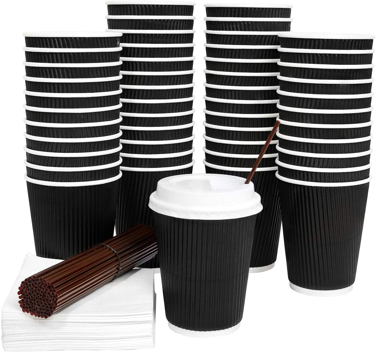 Galashield 50 Pack Disposable Hot Paper Coffee Cups with Lids 12 oz ...