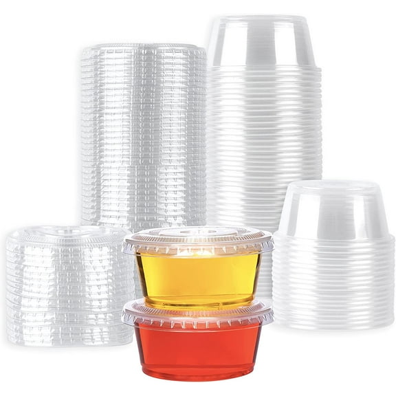 Galashield [50 Sets - 3.25 oz.] Jello Shot Cups Condiment Containers with Lids  Sauce Cups, Portion Cups, Dressing Container  Small Plastic Containers with Lids