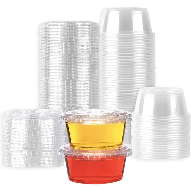 Galashield [50 Sets 3.25 oz.] Jello Shot Cups Condiment Containers with Lids Sauce Cups