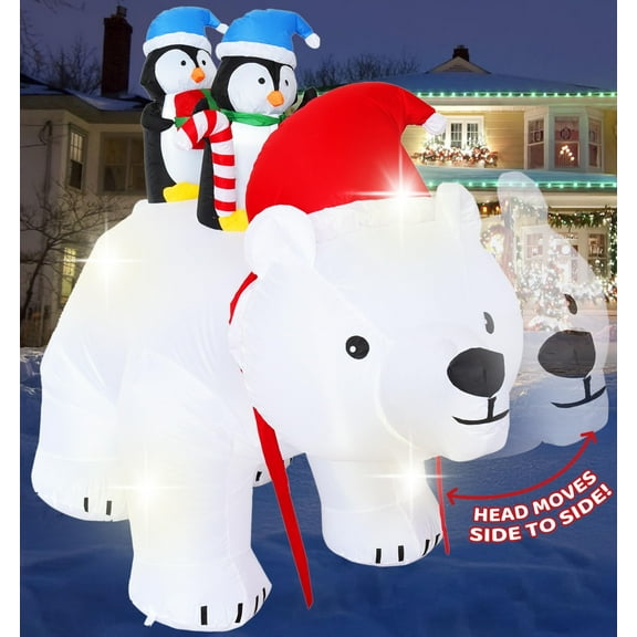 Galashield 6.5 FT Christmas Inflatables Polar Bear with Penguins | Christmas Decorations Outdoor Blow-Up Yard Decorations with Built-in LED Lights