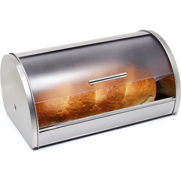 Galashield Bread Box for Kitchen Countertop | Bread Holder Storage Container | Bread Bin Stainless Steel with Frosted Acrylic Roll Top