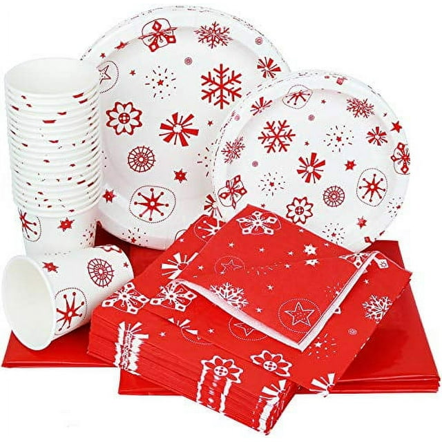 Galashield Christmas Paper Plates and Napkins with Cups and Tablecloth