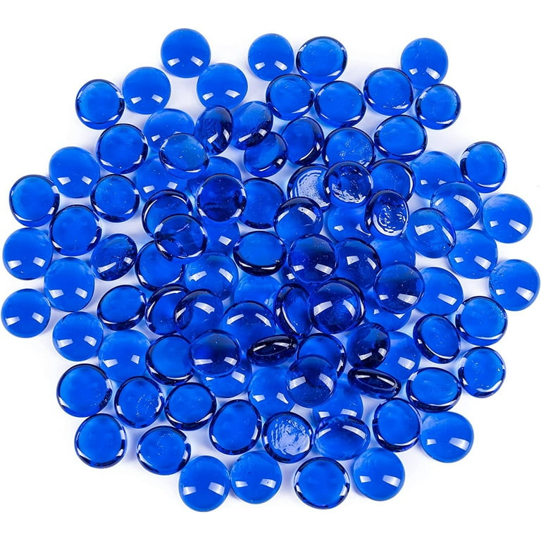 Galashield Blue Flat Glass Marbles for Vases Glass Gems Beads Pebbles Vase  Filler (1 LB, Approx. 100 PCS)
