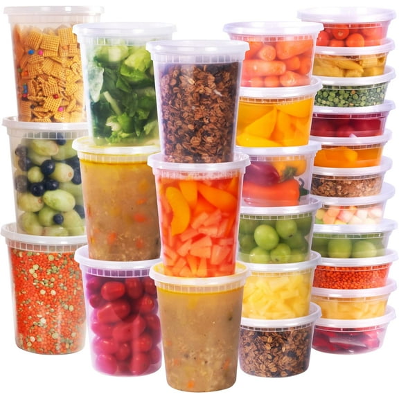 Galashield Deli Containers with Lids 8 oz. 16 oz. 32 oz. [30 Sets] Plastic Soup Containers with lids Deli Cups, To Go Food Containers