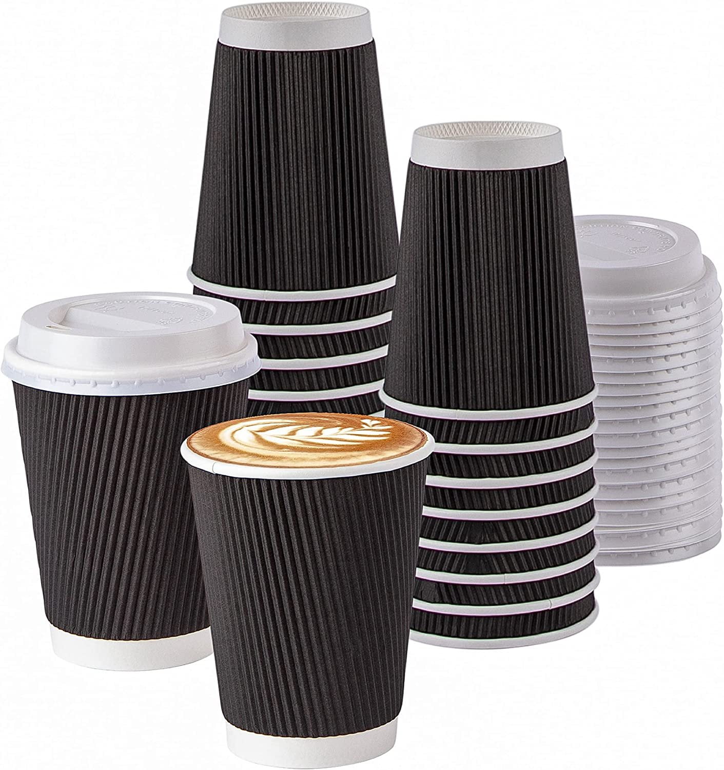 Galashield Disposable Paper Cups With Lids, 12 Oz, Black Ripple Coffee Cups  (20 Pack) - Walmart.com