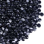 Galashield Flat Glass Marbles Vase Filler Beads 1lb, 100 Black Stones Pebbles Gems
