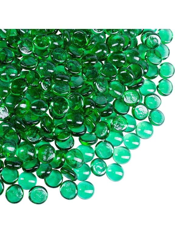 Flat Glass Marbles Vase Filler Beads 1lb, 100 Green Stones Pebbles Gems