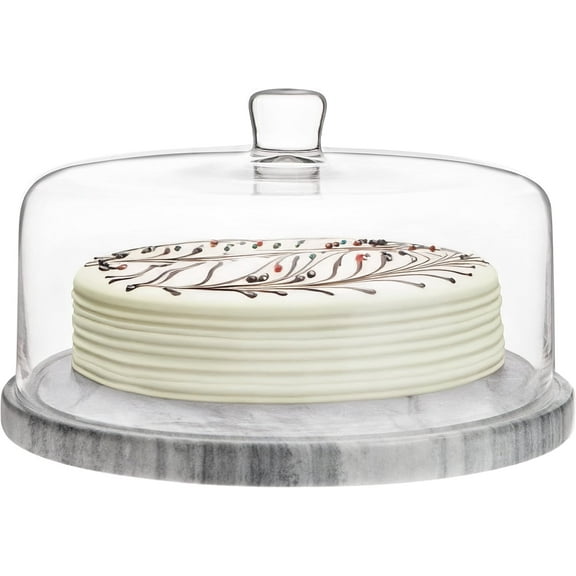 Galashield Glass Cake Dome with Marble Base, Cake Cover Lid for Freshness and Display, 12.5" Diameter