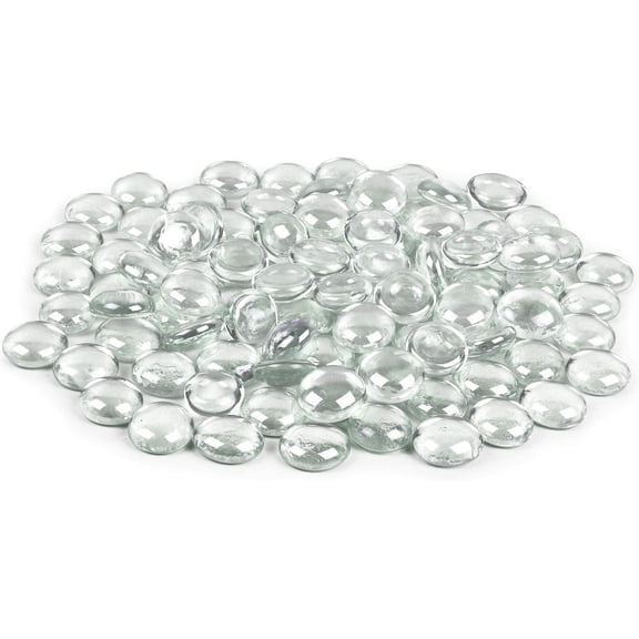 Galashield Glass Flat Clear Marbles Glass Pebbles Gems for Vase Fillers Stones Rocks (1 lb Bag / 100 Stones)