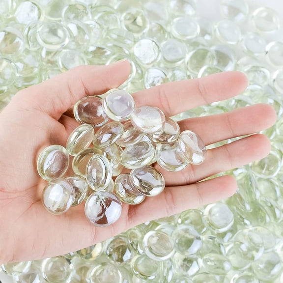 Clear Flat Glass Marbles Vase Filler Beads 1lb, 100 Stones Glass Pebbles, Mancala Gems