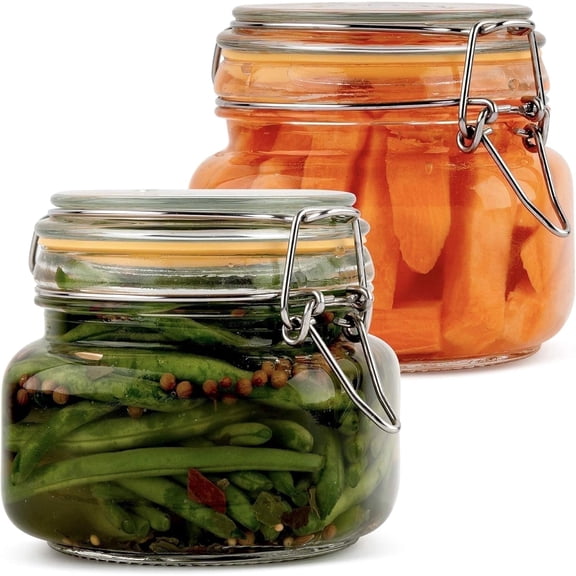 Glass Jars with Airtight Lids 16 oz Set of 2
