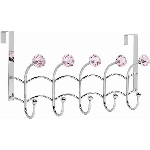 Galashield Over The Door Hook Rack 5 Pink Acrylic Hooks and Stainless Steel Organizer Rack 10 Hanging Hooks