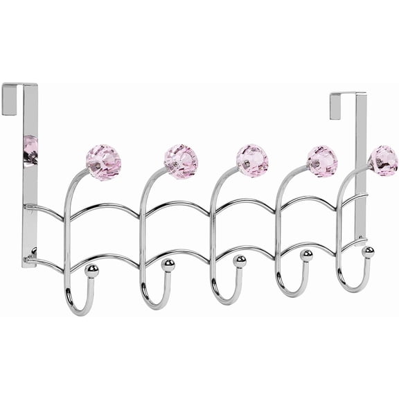 Galashield Over The Door Hook Rack 5 Pink Acrylic Hooks and Stainless Steel Organizer Rack 10 Hanging Hooks