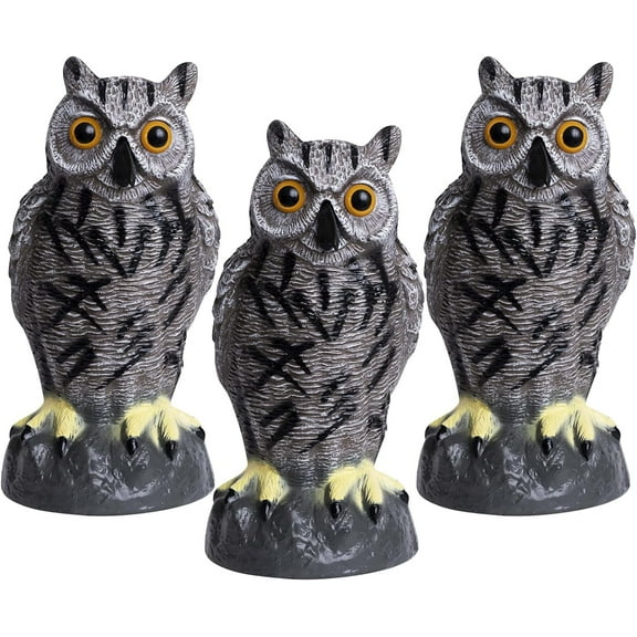 Galashield Owl Decoy | Plastic Owls to Scare Birds Away | Owl Statue for Garden & Outdoors - Pack of 3