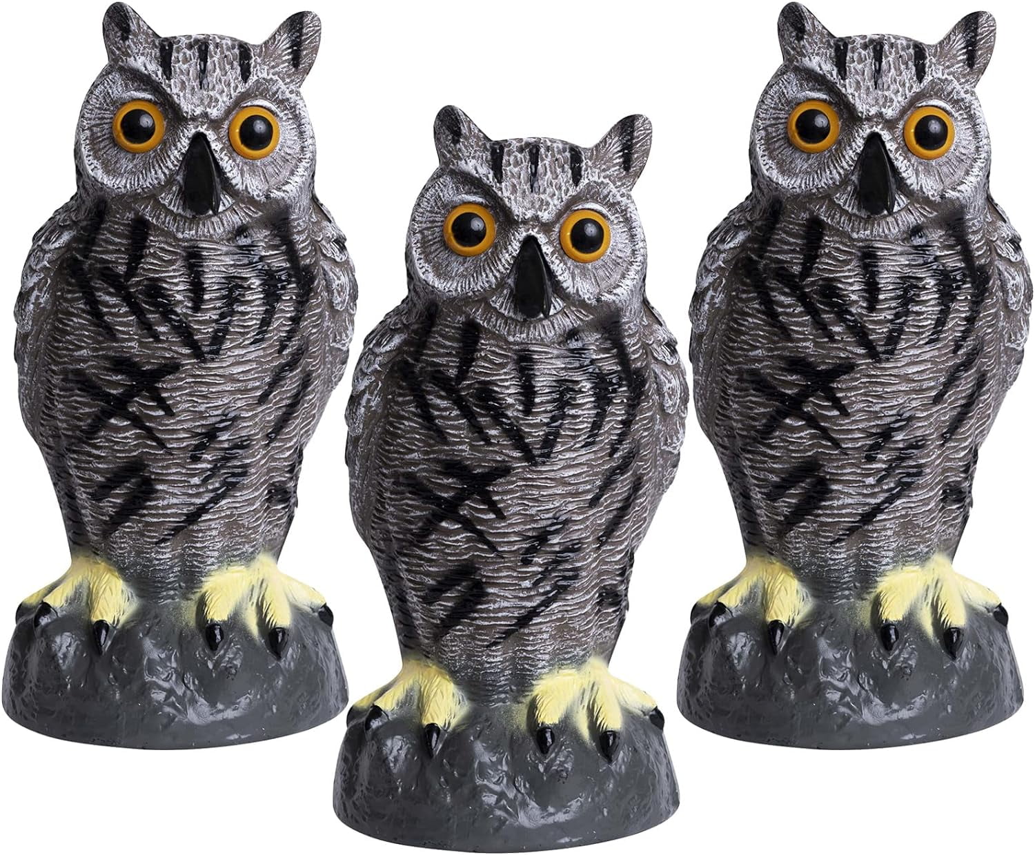 Galashield Owl Decoy Plastic Owls to Scare Birds Away Owl Statue for Garden & Outdoors, 3 Pack