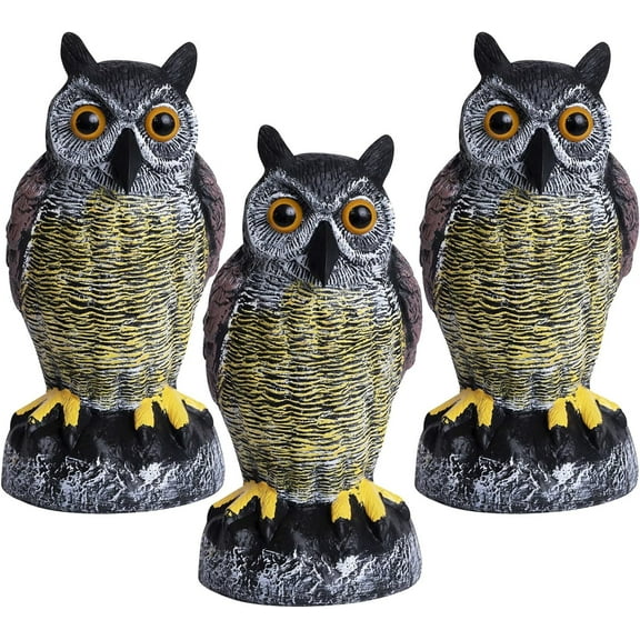 Galashield Owl Decoy Plastic Owls to Scare Birds Away Owl Statue for Garden & Outdoors, 3 Pack