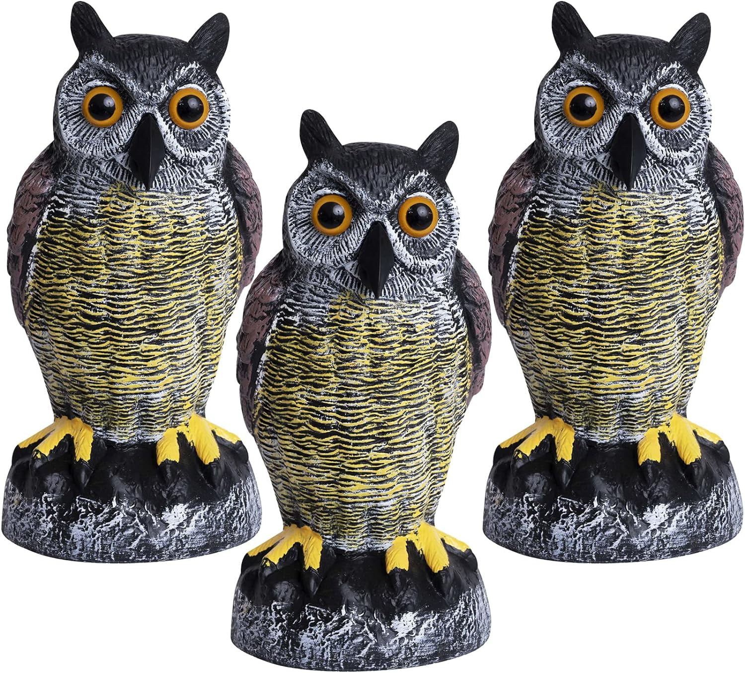 Galashield Owl Decoy Plastic Owls to Scare Birds Away Owl Statue for Garden & Outdoors, 3 Pack