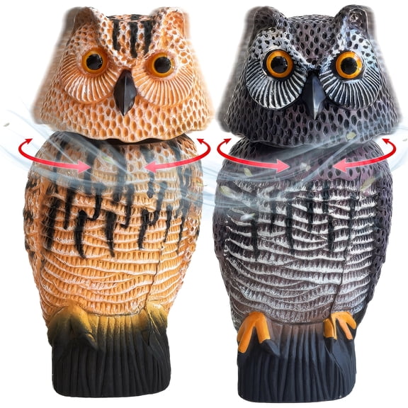 Galashield Owl Decoy to Scare Birds Away Scarecrow Fake Owl with Rotating Head 12 inch Tall (Set of 2)