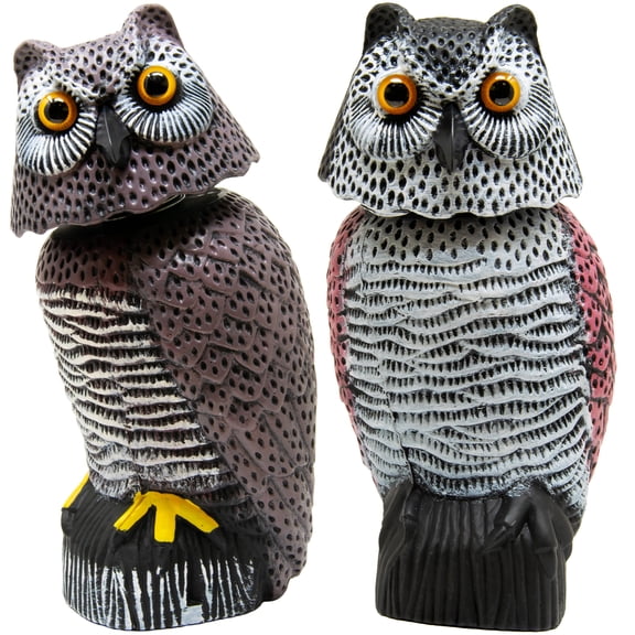 Galashield Owl Decoy to Scare Birds Away Scarecrow Fake Owl with Rotating Head 12 inch Tall (Set of 2)