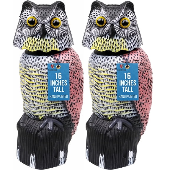 Owl Decoys To Scare Birds Away Scarecrow Fake Owl Rotating Head 16", 2Pk