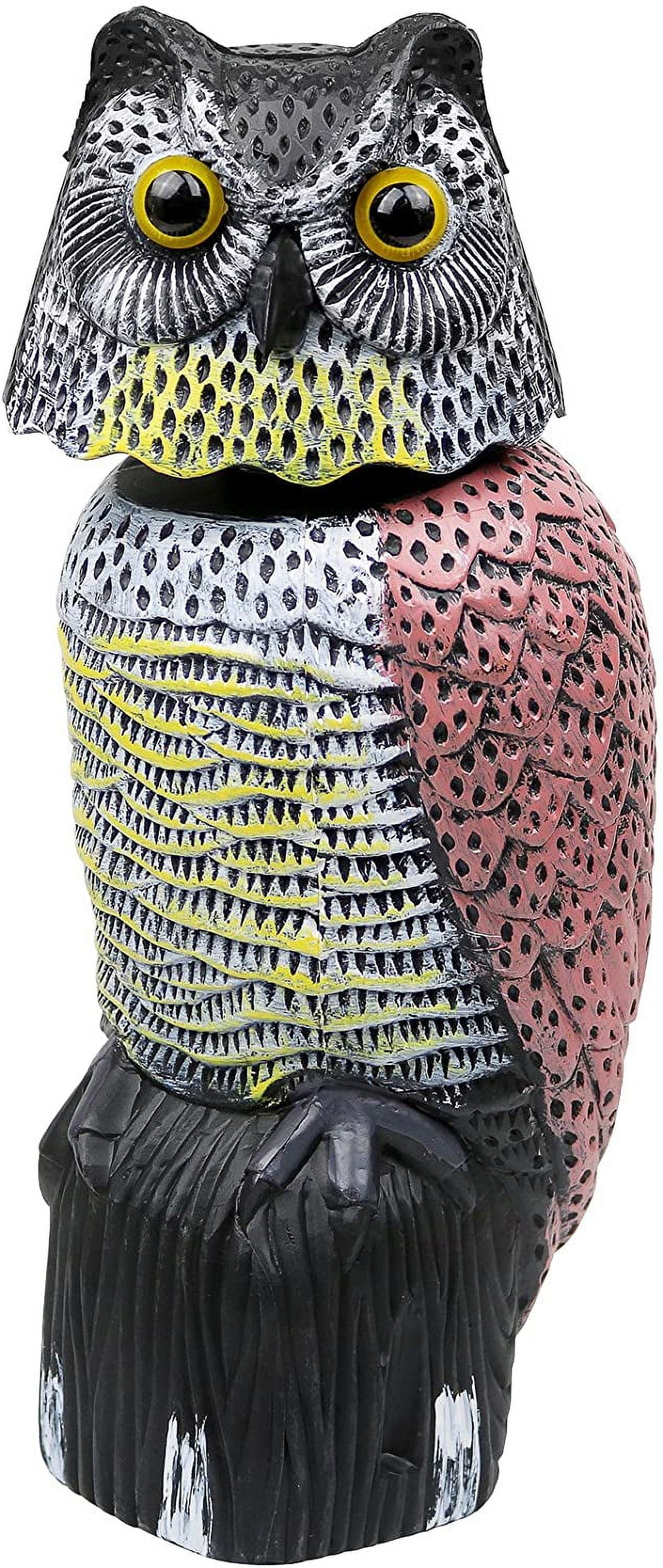 Galashield 15in Realistic Owl Decoy With Rotating Head Reflective Garden Deterrent And Bird