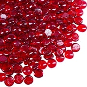 Galashield Flat Glass Marbles Vase Filler Beads 1lb, 100 Red Stones Pebbles Gems