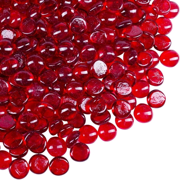 Galashield Flat Glass Marbles Vase Filler Beads 1lb, 100 Red Stones Pebbles Gems