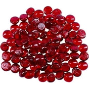 Galashield Red Flat Glass Marbles for Vases Glass Gems Beads Pebbles Vase Filler 1 LB, Approx. 100 PCS