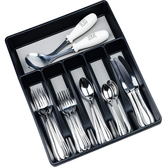 Silverware Organizer, Large, Black Gray Plastic Kitchen Utensil Holder by Galashield