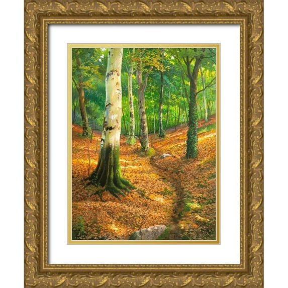 Galasso, Adriano 25x32 Gold Ornate Wood Framed with Double Matting Museum Art Print Titled - Sentiero nel bosco