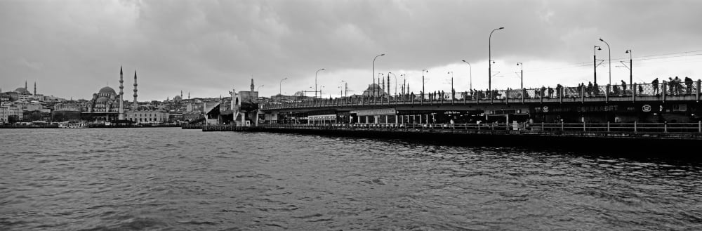 Galata Bridge over Golden Horn Yeni Cami Mosque Suleymanie Mosque Istanbul Turkey Canvas Art - Panoramic Images (6 x 18)