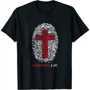 Galatians 2:20 - My Identity in Christ Cross in Thumbprint Womens T-Shirt Black L