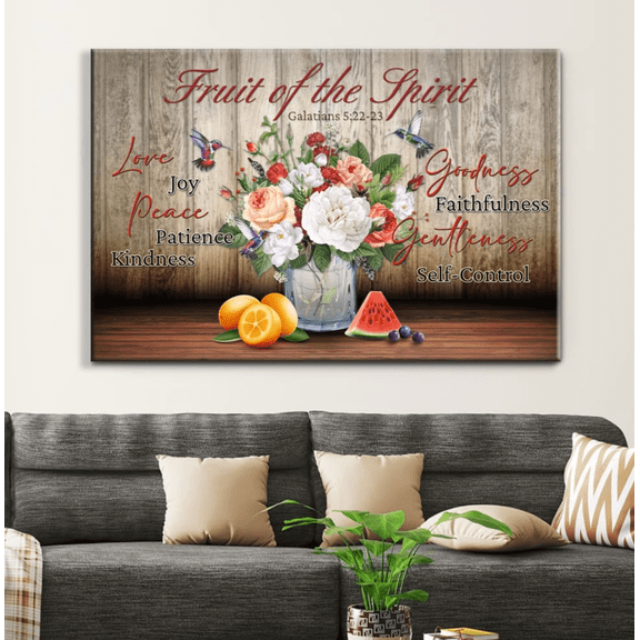 Galatians 5:22-23 Bible Verse Christian Canvas Wall Art Decor, Bible Verse Canvas Print Artwork, Inspirational Religious Home Decor for Office Living Room Bedroom, Christian Faith Gift Decor