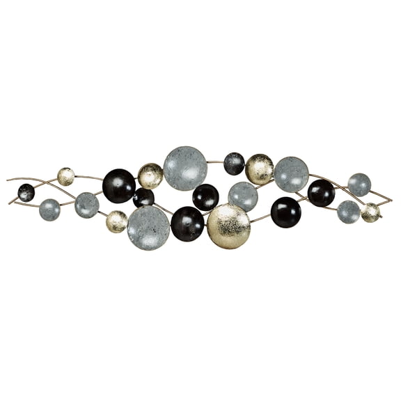 Galatic Metal Wall Art Sculpture, Abstract Disc Orbs in Hand-Finished Gold, Gray, & Black