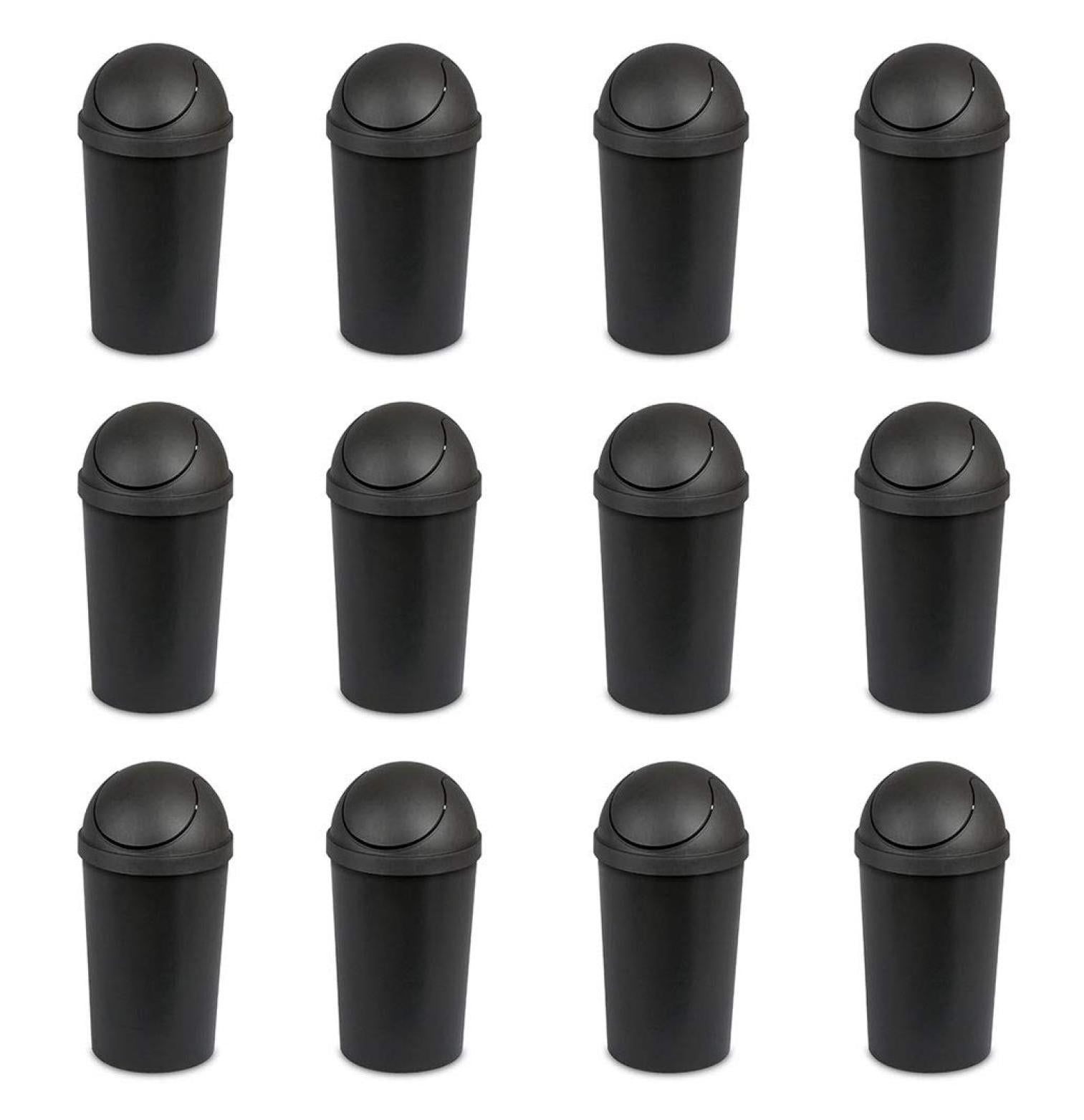 Black 3-Gallon Round Swing-Top Plastic Wastebasket, 12 Pack