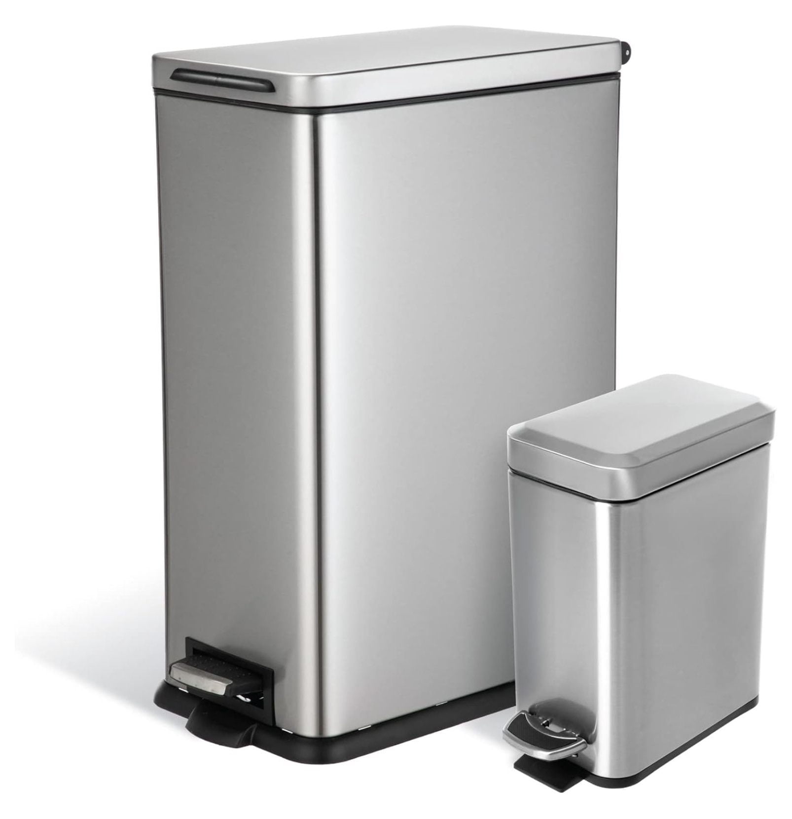 12 Gallon and 2.5 Gallon Brushed Stainless Steel Slim Trash Can Set