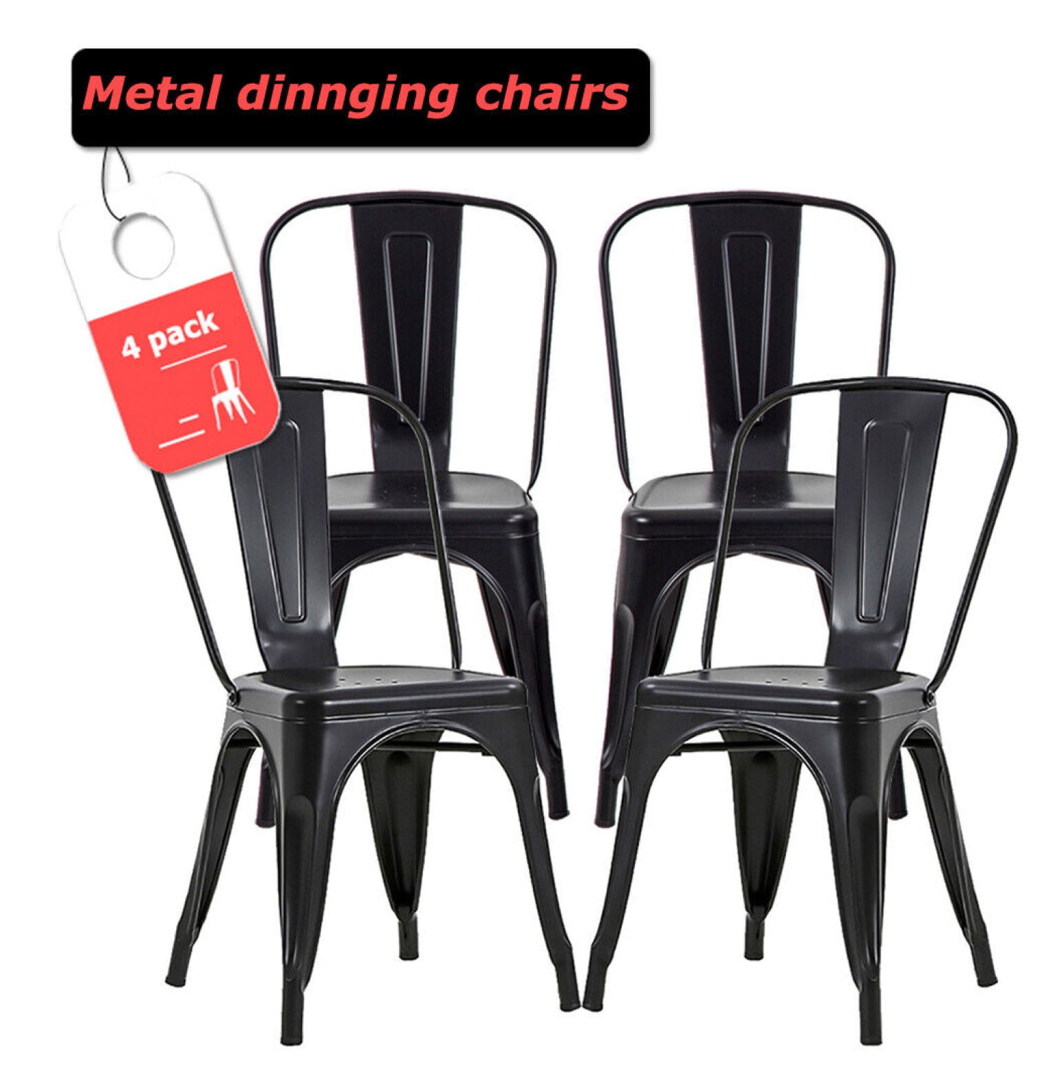 Black 18 Inch Metal Slat Back Dining Chairs, Set of 4