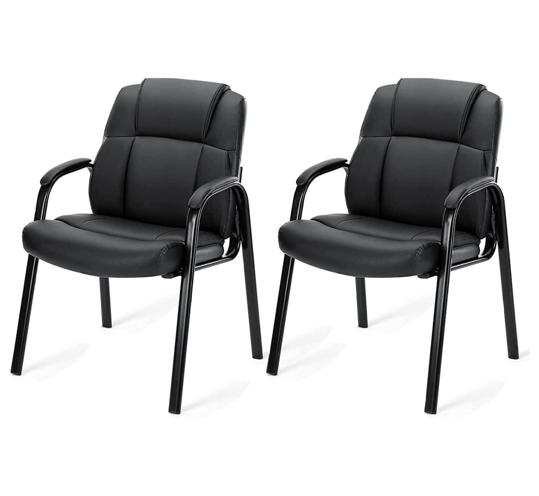Black Faux Leather Waiting Room Chairs with Metal Frame, Set of 2