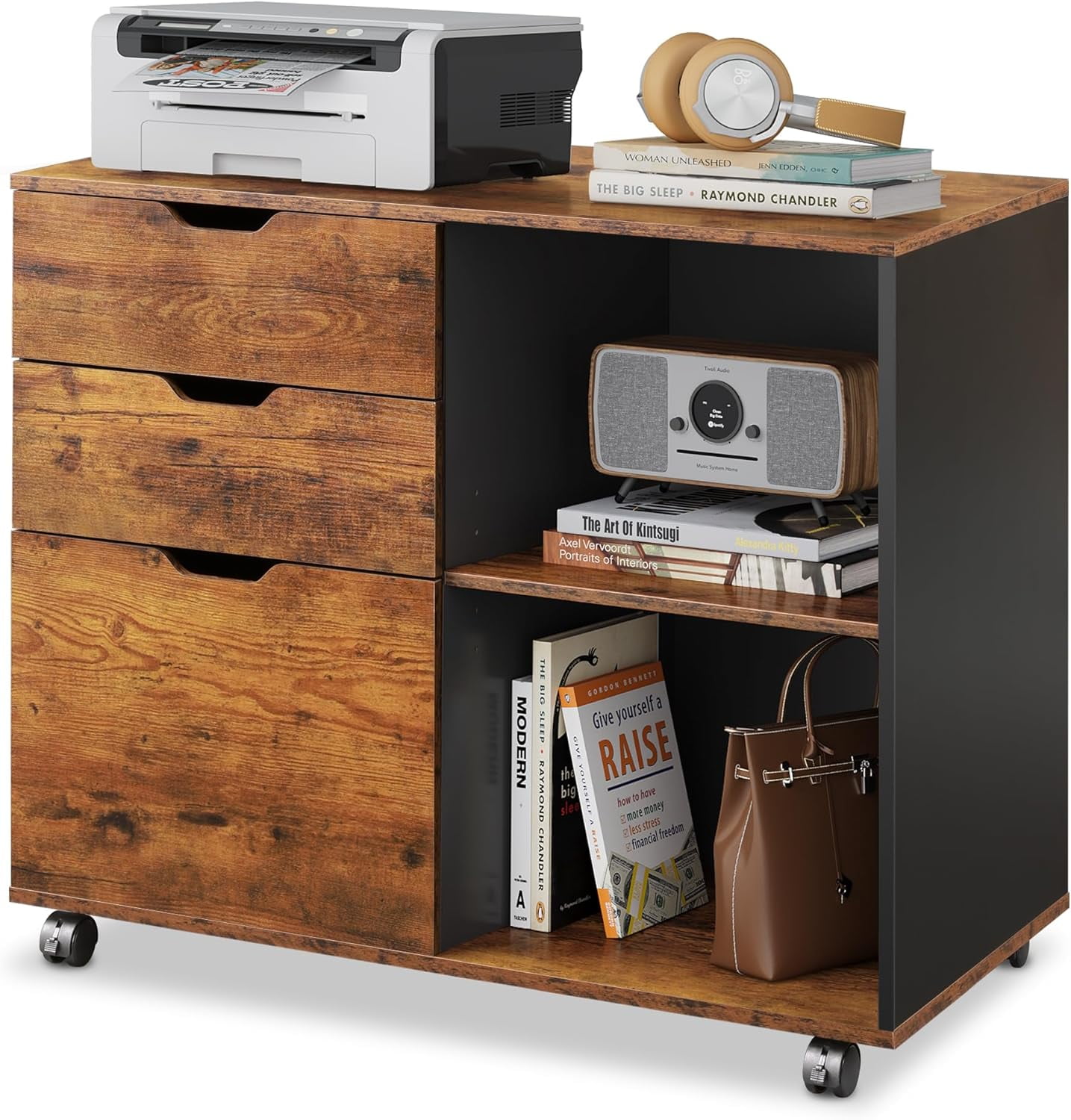 Galaxera 3-Drawer Wood File Cabinet, Mobile Lateral Filing Cabinet ...
