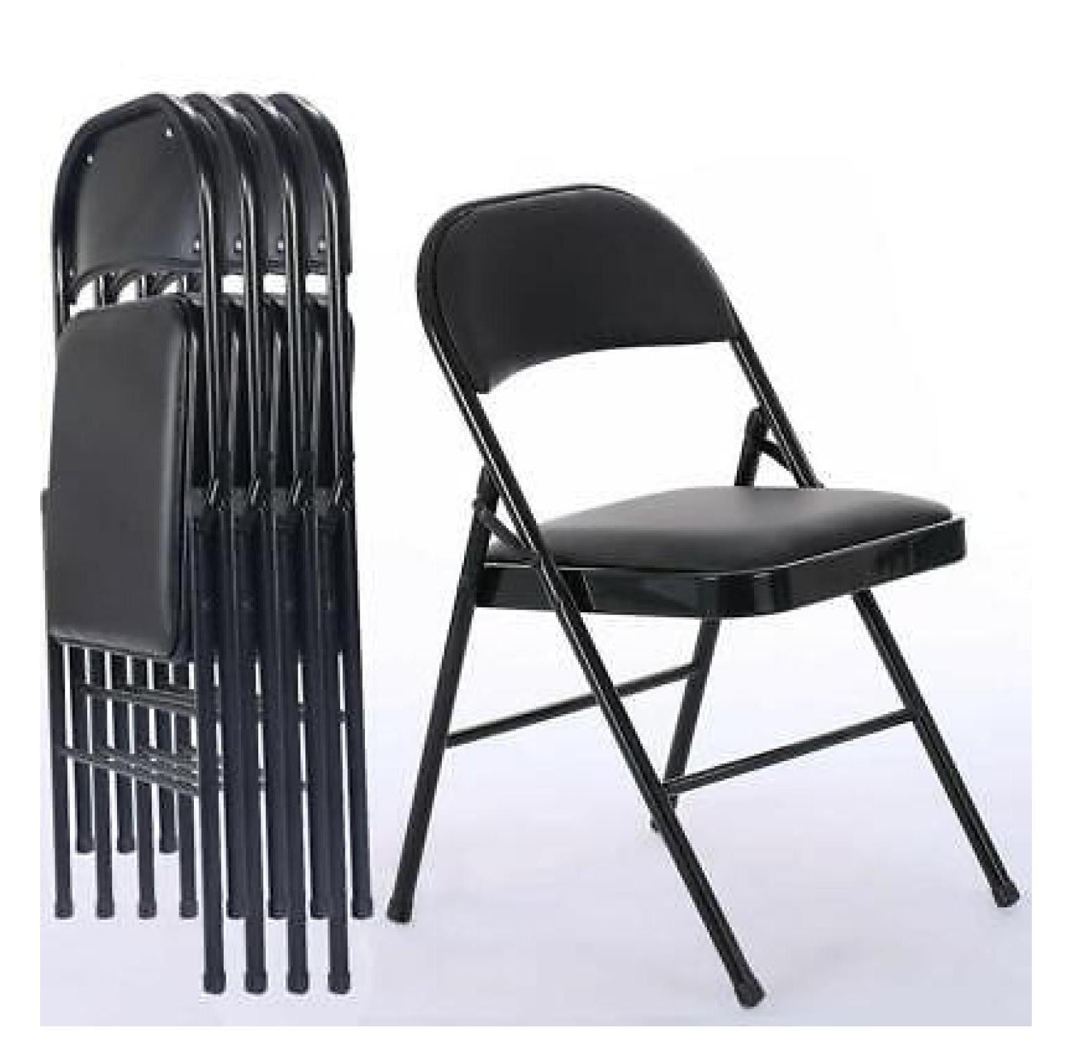 Black Metal Frame Armless Leather Folding Chairs, Set of 4