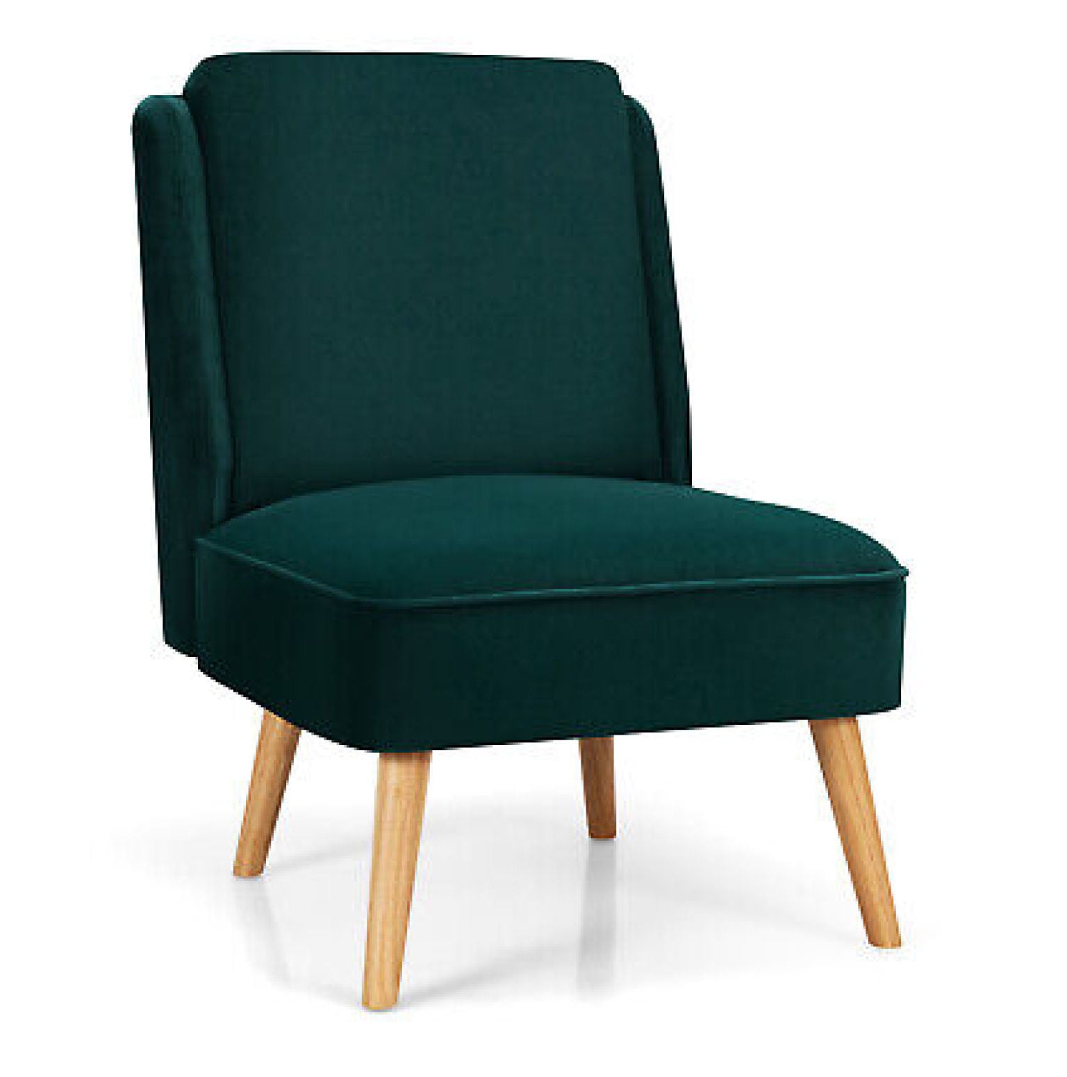 Green Velvet Armless Accent Chair with Wood Legs