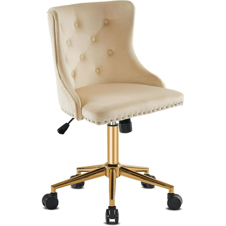 Galaxera Beige Velvet Armless Home Office Desk Chair with Gold
